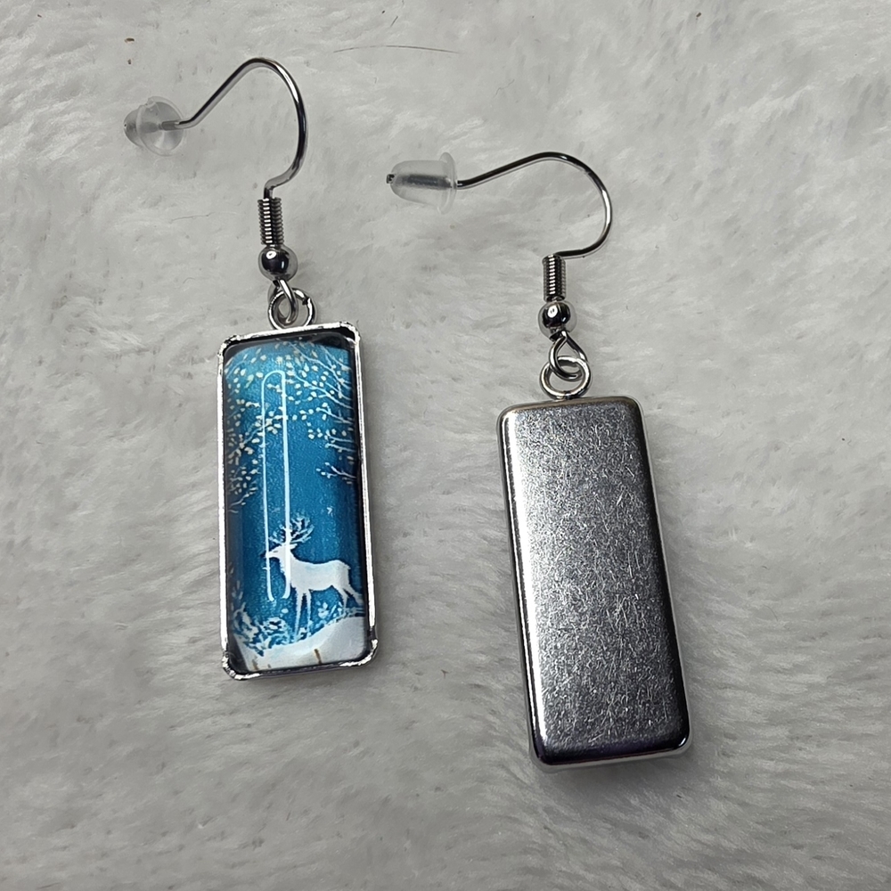 Elegant Blue Stainless Steel Acrylic Deer Earrings - Picture 2 of 4